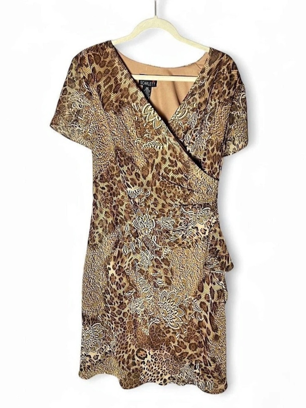 Scarlett Animal Print Wrap Mini Dress Brown Size 16P Like New